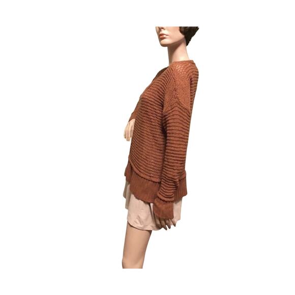 Eileen Fisher Rust Yak/Wool Open Knit/Boxy/Long Sleeve/V-neck/Pullover Sweater - Picture 4 of 8